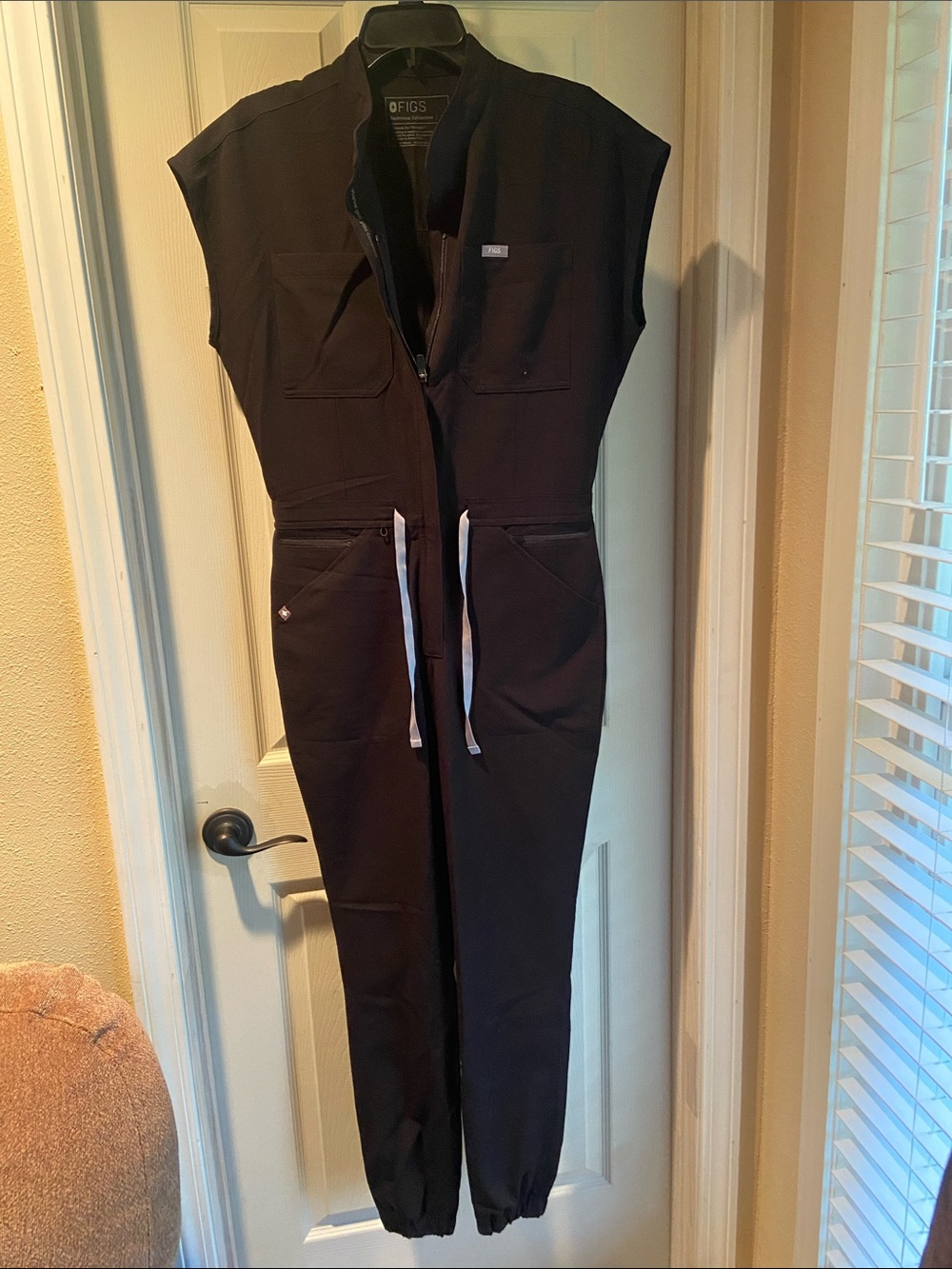 Figs Black Sleeveless Zip-Front Jumpsuit with Drawstring